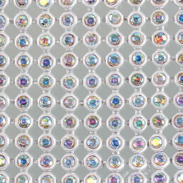 Кристальная ткань Crystal AB\silver камень 3 мм  (1 ряд-140 камней)