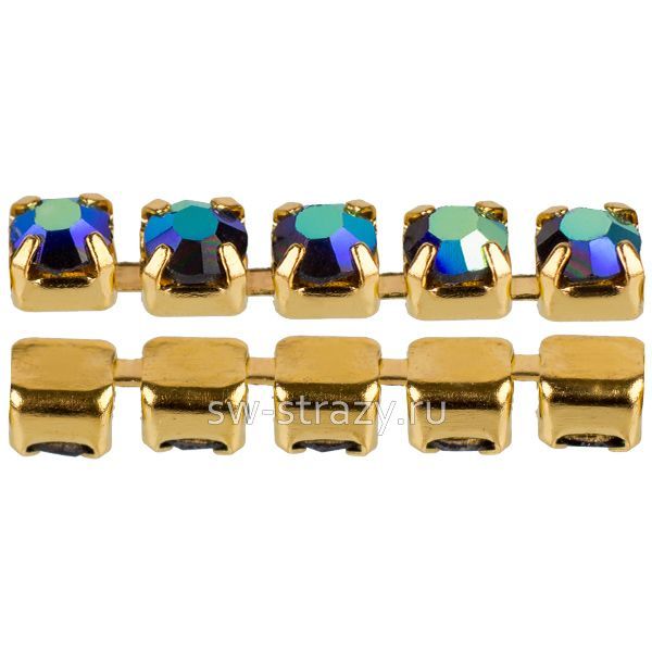 Стразовая цепь 2 мм  Jet AB\gold