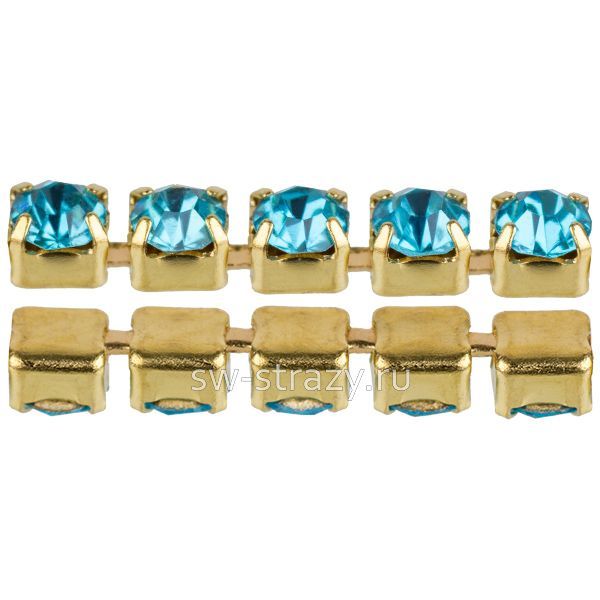 Стразовая цепь 2 мм  Aqua\gold